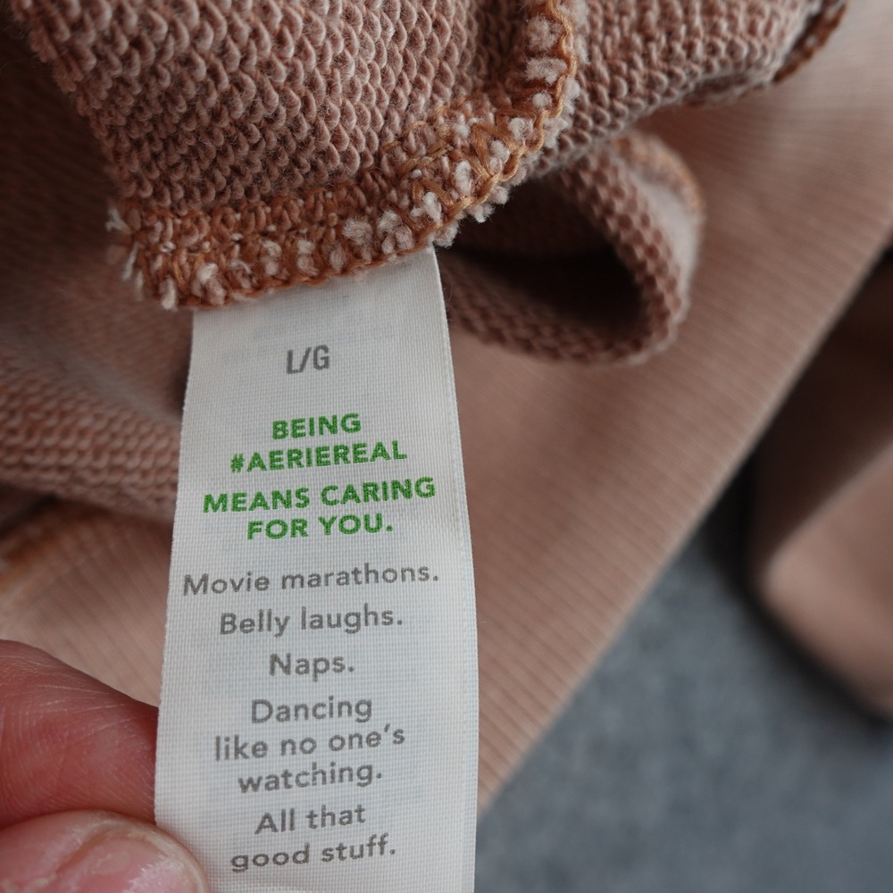 Aerie Oversized V-Neck Sweatshirt Womens L Terracotta Tan Ribbed Trim Slouchy - Picture 7 of 10